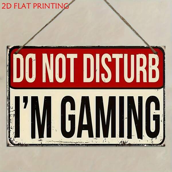 Bảng trang trí kim loại phẳng 2D, 1 cái, biển hiệu chơi game phong cách vintage DON'T / DON'T DISTURB / I'M GAMING, quà tặng độc đáo, phù hợp cho văn phòng, quán cà phê, hang động, tường, phòng ngủ, phòng chơi game, Giáng Sinh, Năm Mới, có lỗ khoan sẵn như trong bảng kích thước, không kèm dây treo