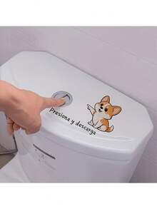 Cute Pointing Corgi Dog Spanish Text Toilet Wall Sticker, Spanish Version Funny Dog Toilet Tank Decorative Sticker, Self-Adhesive Removable Bathroom Decor Decal - Cute Pointing Corgi - View 5