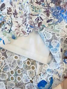 High-Waisted Elastic Skirt With Embroidered Lace And Water-Soluble Print - 藍色 - 查看 4