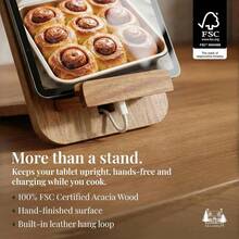 Wood Cookbook Stand For Kitchen Counter - Reversible Wooden Recipe Book Holder Stand With Cooking Measurement Conversion Card - Gift-Ready Adjustable Tablet Cook Book Holder With Charging Cable Slot - Modern Classic - View 2