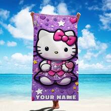 SANRIO Unique Personalized Name Beach Towel, Featuring Cinnamoroll Design, Customizable Name Design, Modern Style Polyester Fabric, Suitable For Beach, Yoga And Sports - 240g Knitted Fabric - Unisex - Perfect For Summer And Outdoor Activities - Multicolor - View 9