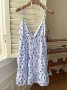 Vestido corto casual de mujer con tirantes de espagueti y espalda descubierta de unicolor, para verano - Azul - Ver 5