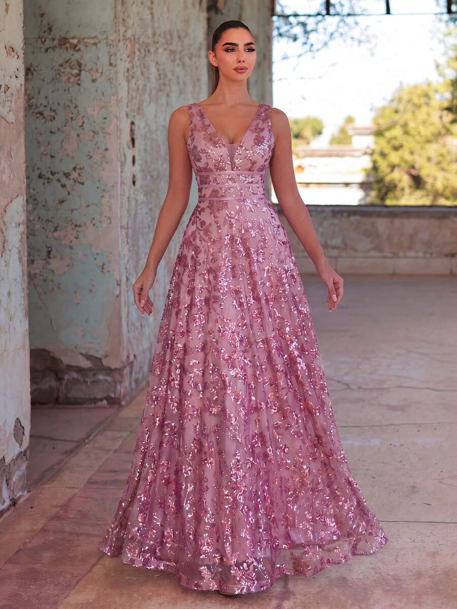 Faeriesty Đầm nữ thanh lịch cổ chữ V không tay dáng chữ A đính sequin - Nhẹ nhàng và thướt tha, thích hợp cho mùa xuân/hè - Hoàn hảo cho khách dự đám cưới, dạ hội, sự kiện thảm đỏ, tiệc nghỉ hè.