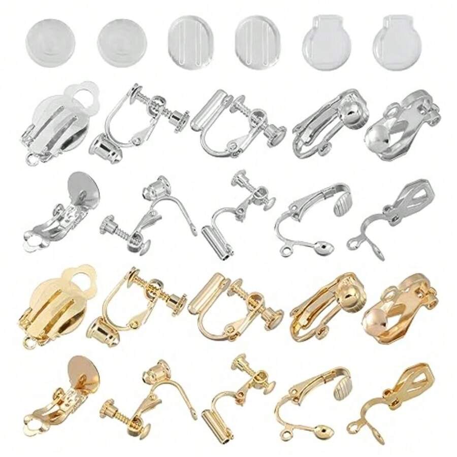 uxcell - Convertidor de aretes con clip con almohadillas para orejas de silicona para arete, 60 unidades, clips para aretes para orejas no perforadas con lazo fácil de abrir blanco y dorado - como en la imagen - Ver 1
