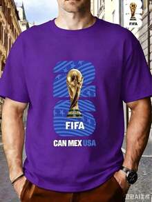 FIFA World Cup Licensed 2026 World Cup Soccer • Themed Prints For The USA Series • Men's Short-Sleeve T-Shirts • Casual Wear • Suitable For Fitness, C - 紫色 - 查看 1
