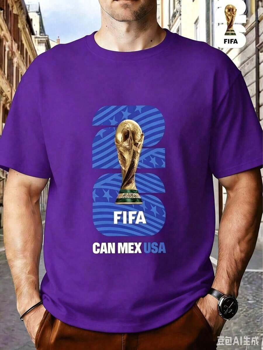 FIFA World Cup Licensed 2026 World Cup Soccer • Themed Prints For The USA Series • Men's Short-Sleeve T-Shirts • Casual Wear • Suitable For Fitness, C - 紫色 - 查看 1