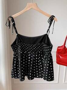 Women's Tank Top With Knitted Polka Dots In White - Negro 2 - View 5