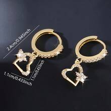 1 par de pendientes con colgante de corazón sintético de moda y temperamento, pendientes versátiles y fáciles de usar como regalo para mujeres en vacaciones o citas - Multicolor - Ver 6
