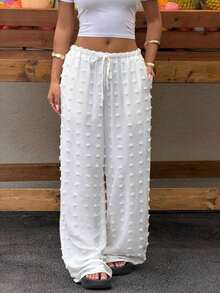 Pantalones anchos de uso diario con cintura con cordón y lunares para mujer - Blanco - Ver 6