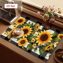 1pc Dish Drying Mat, Coffee Machine Mat, Kitchen Counter Draining Pad, Highly Absorbent & Quick Dry, Black & White Checkered Sunflower & Bee Pattern, Suitable For Dining Table, Cafe, Bar Counter, Bowls & Utensils Drying, Multi-Purpose Drainage Mat, Home Gift, Tabletop Decor - XYLSD-406 - View 2