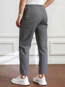 Pantalones ligeros de verano para hombre con cordón en la cintura y pierna entallada, para otoño - Gris Oscuro - Ver 3