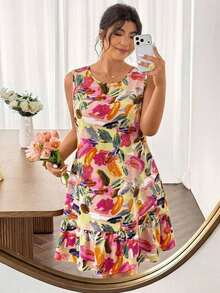 Lounesse Vestido casual de talla sin mangas a rayas - Multicolor 2 - Ver 9