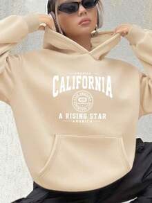 Stylish Women's, Men's, And Unisex Hoodie With Pockets For Winter - California San Francisco - Khaki - View 2