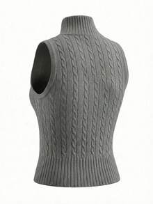 Turtleneck Cable Knit Vest For Women, Sexy Slim Fit Sleeveless Top Summer - Grey - View 7