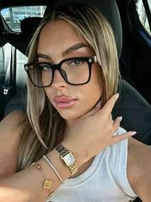1pc Retro Round Full Frame Transparent Eyeglasses, Personalized Women's Clear Lens Glasses, Suitable For Travel, Vacation And Outdoor Wear - 009065-black - View 1