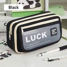 Luck Pencil Bag Pen Case Best Wish Frosted Front Multi Slots Mesh Pocket Storage Pouch For Stationery School - Multicolor - View 12
