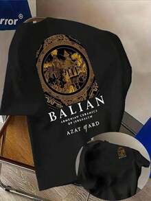 Fashionable Men's T-Shirt, Creatively Designed With The Print "JerusalemArmenian Ceramics", Double-Sided Print, Comfortable, Lightweight Leisure Fabric For Summer, Machine Washable, Suitable For All Seasons, Large Size. - Hitam - View 1