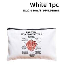 1pc Anatomy Of A Booktrot Canvas Tote Bag, "Would Rather Be Reading" Design With Brain Heart Book Lover Traits, White Bookworm Humor Bag For Library School Commute, Gifts For Readers Book Lovers Women Men - Multicolor - View 17