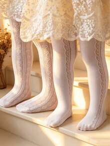 2双装女士/女孩连裤袜，优雅甜美公主风镂空爱心/羽毛爱心设计，经典纯色简约时尚百搭连裤袜，舒适透气柔软休闲打底裤，适合派对、假日、返校、旅行、户外活动、日常穿着、情人节等场合。 - 白色 - 查看 5