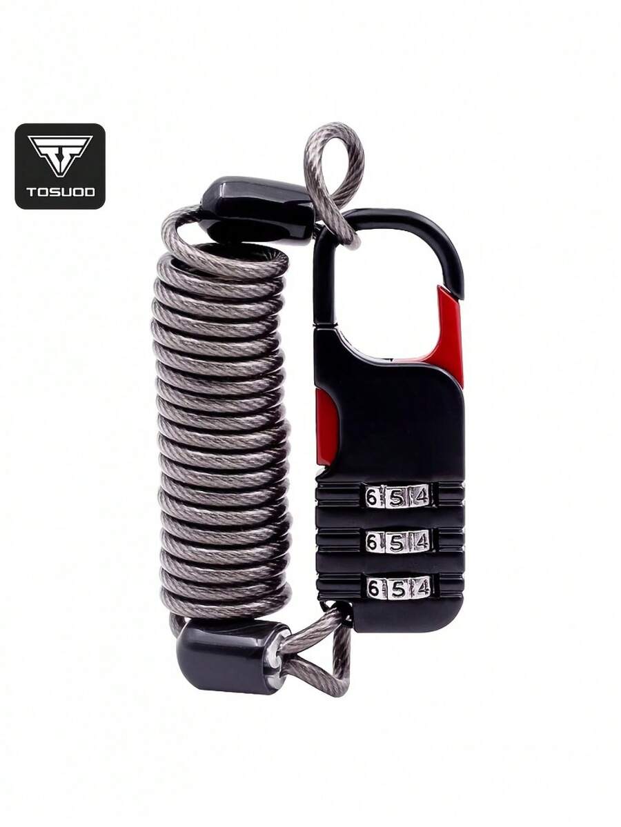 TOSUOD 3-Digit Combination Steel Cable Lock, Retractable Portable Anti-Theft Lock For Motorcycle And Bicycle, Anti-Cut And Anti-Pry Structure, Multi-Functional Lock Compatible With Helmet And Luggage, Essential Cycling Safety Accessory - Multicolor - View 1