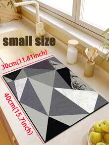 3.5mm Thick Absorbent Rubber Kitchen Mat, Large Or Small Rug, Modern Geometric Abstract Design In Black, White And Gray Tones With Layered Triangle Patterns, Faux Marble Texture Decorative Carpet, Can Be Trimmed To Fit Kitchen, Living Room Or Bedroom - Multicolor - View 12