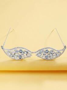 1pc Geometric Eyeglasses Frame, Exaggerated Women's Luxury Rhinestone Glasses Frame Without Lenses, Personalized Party Decoration - Silver - View 3
