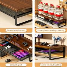 Dual-Layer Computer Desk Riser With Storage Drawer, Heavy-Duty Thickened Ventilated Design, Multi-Layer Monitor Stand And Keyboard Tray, Suitable For Home Office, Space-Saving Workstation, Easy Assembly - Blanco - Ver 7