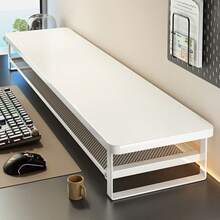 Dual-Layer Computer Desk Riser With Storage Drawer, Heavy-Duty Thickened Ventilated Design, Multi-Layer Monitor Stand And Keyboard Tray, Suitable For Home Office, Space-Saving Workstation, Easy Assembly - Blanco - Ver 12