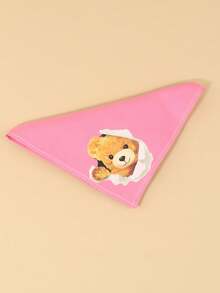 Comfortable Soft Polyester Pet Scarf, Cute Bear Head Design, Dog Accessory, Dog Supplies, Happy Dog, Cartoon Print, Suitable For Cats And Dogs For Indoor Or Outdoor Use - Pink - View 5