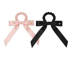 2pcs Women's Fashion Satin Bow Ribbon Hair Scrunchies, Soft Elastic Hair Ties, Sweet Style Daily Hair Accessories For Ladies & Girls Ponytail - Multicolor - View 9