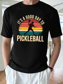 Vintage Pickleball Men's T-Shirt Made Of Soft Cotton, Street Hip-Hop Style, Comfortable, Durable, Unique Graphic Print - Black - View 2