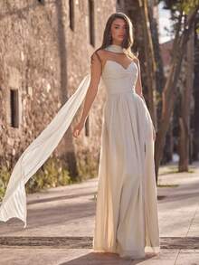 Faeriesty Đầm xếp ly không dây vai dành cho nữ, chất liệu vải xếp ly tinh tế, kiểu dáng ôm sát, phù hợp cho các dịp lễ kỷ niệm và tiệc cưới. - Màu be - Xem 8