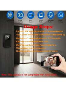 400mAh Battery Capacity Smart Video Doorbell With Camera, HD Camera, Wide Angle Lens, Smart Voice Intercom, Wi-Fi, Built-In Speaker, Two-Way Voice Intercom, Real-Time Alert, App Control - Black - View 5
