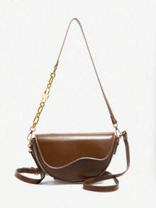 2026 New Retro Caramel Brown Molded Semi-Circle Flap Saddlebag, Versatile For Commute & Leisure, Fashionable Chain Strap Crossbody Bag - Brown - View 11