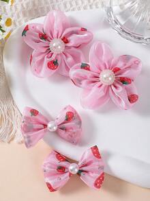 8/8/16pcs Girls Multicolor Tulle Chiffon Fabric Faux Pearl Flower Hair Clips Bow Tassel Ribbon Hair Accessories Headwear Top Clip Back Clip Side Clip Alligator Hair Clip For Daily Use - Multicolor - View 3