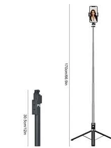 Palo de selfie con trípode, control remoto Bluetooth, luz LED de 3 colores, adecuado para grabación de video y vida, telescópico, rotación de 360°, anti-vibración, plegable y portátil, compatible con iPhone y Android, 170cm/66.9 pulgadas - A - Ver 8