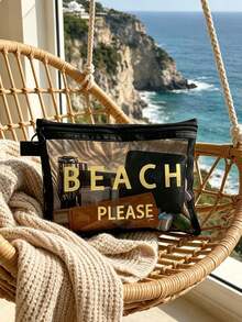 Borsa da spiaggia in rete con la scritta "Beach_please", pochette cosmetica portatile per rossetti e cuscinetti, borsa da toilette con design costiero, organizer da viaggio per il trucco trasparente e spaziosa, borsa da spiaggia in stile hawaiano perfetta per le vacanze al mare, borsa della spesa portatile, ideale per vacanze, fitness, regali per la festa della mamma, San Valentino, insegnanti e donne in viaggio, brevi viaggi e necessità di viaggio - Multicolore - Visualizzare 4