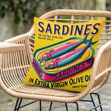 1pc Olive Oil Sardine Pattern Decorative Pillow Case With Hidden Zipper, Suitable For Sofa, Living Room, Office And Home Decor - Machine Washable (Double-Sided Print, Pillow Insert Not Included) - Multicolor - View 10