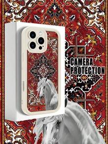 1 Piece Phone Case With A White Horse Design On An Ornamental Carpet Background In Red And Gold Tones, Classic And Elegant Style Ideal For Lovers Of Traditional Art And Sophistication, Soft TPU, Full Impact And Anti-Slip Protection, Compatible With IPhone 17 ProMax/16/15/14/13/12/11/Plus/Pro/ProMax, Compatible With Galaxy A34/A35/A54/A55, Galaxy S20/S21/S22/S23/S24/S25 Ultra/Plus, Compatible With Galaxy//Honor// - 白色的 - 查看 2