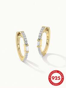 925纯银奢华优雅简约立方氧化锆耳环，女士日常佩戴 - Zircon Hoop Earrings - 查看 1