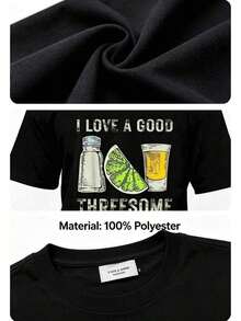 Funny T-Shirt With 'I Love A Good Threesome' And Tequila Print For Bartenders, Casual Graphic Tee For Men And Women, Short Sleeve T-Shirt, 180G Heat Transfer Print, Available In Sizes S-3XL, Suitable For Daily Life, Home, Office, Shopping, And Other Occasions. PIQB - 黑色 - 查看 2