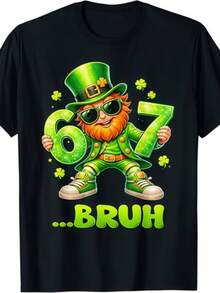 Solo hay una camiseta de manga corta a la .Camiseta Divertida de Leprechaun del Día de San Patricio para Niños, Leprechaun del Día de San Patricio 67 Six Seven Bruh 6 7 Meme para Niños y Niñas, vestido juvenil para adolescentes - Negro - Ver 1