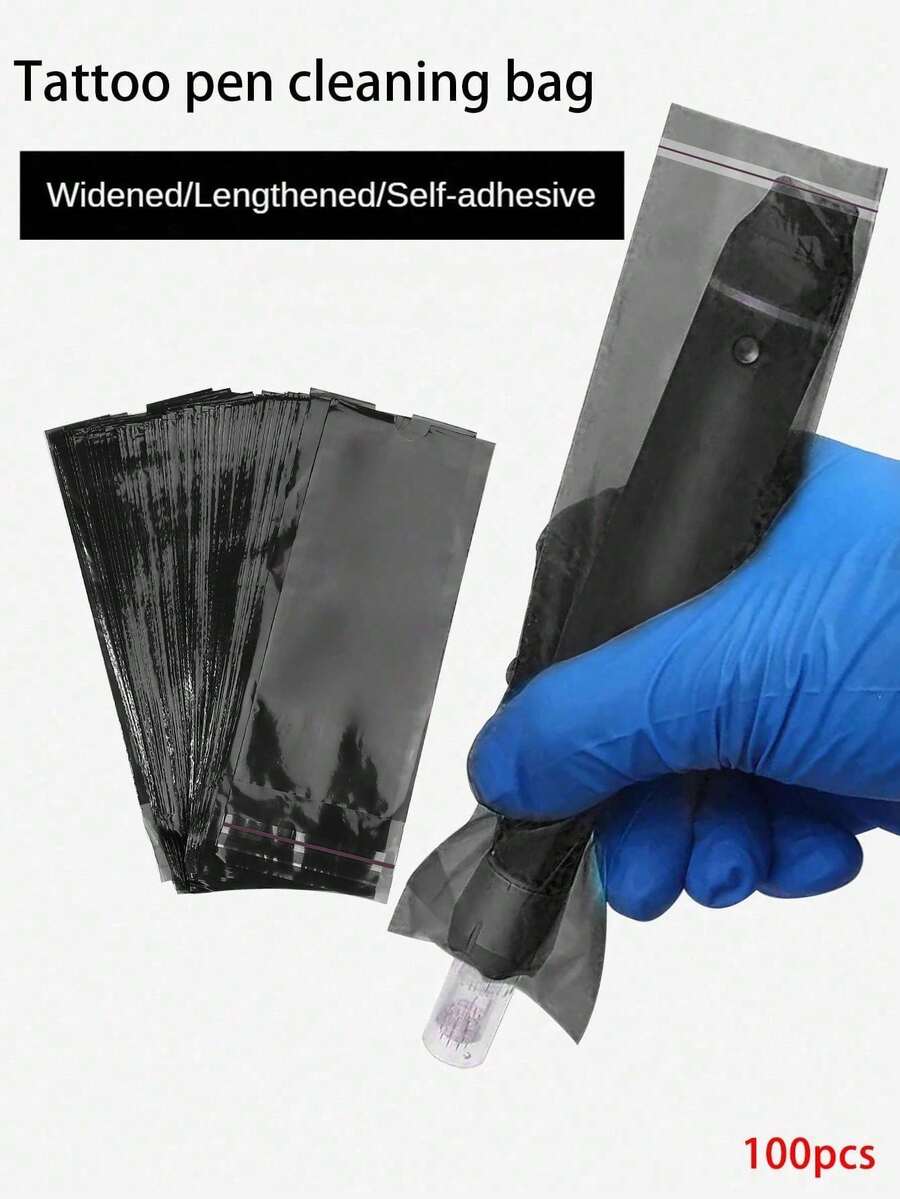 klimonla 100个/包 一次性纹身笔保护套，纹身配件工具，纹身笔套，纹身机包，勾线笔包，纹身笔防尘套，纹身笔保护套，清洁套 - 黑色 - 查看 1