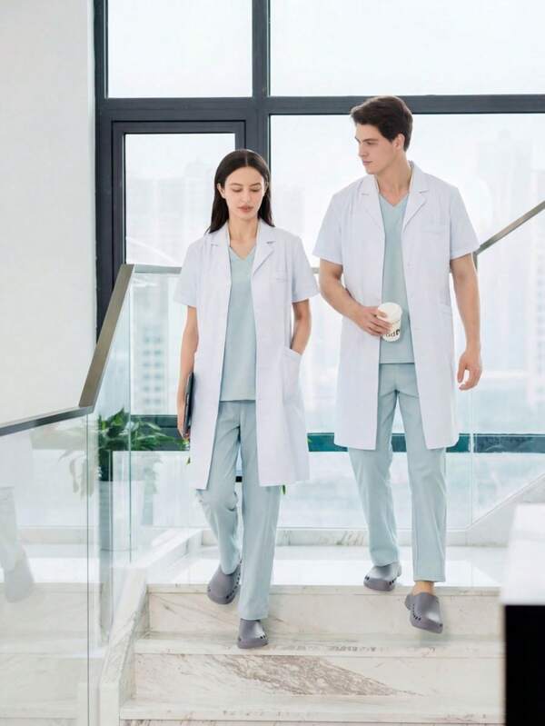 Đồng phục y tế nam tay ngắn màu trơn, phù hợp cho bệnh viện, thẩm mỹ viện, phòng khám nha khoa, bệnh viện thú y, viện nghiên cứu y tế, nhà thuốc, trung tâm chăm sóc sau sinh