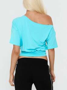 Women's Off-Shoulder Tops  Fitted Waist Ruched Short Sleeve Shirts For Going Out Tops Streetwear - Royal Blue - View 3