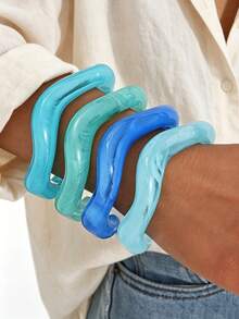Bộ 4 vòng tay nhựa acrylic màu trơn kiểu dáng tối giản cổ điển, thích hợp cho nữ đeo hàng ngày, đi nghỉ mát, dự tiệc, ngày Valentine, có thể đeo chồng lên nhau, sản phẩm mới năm 2026. - Nhiều màu - Xem 19