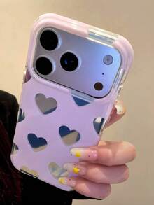 Ins Korean Style Minimalist Soft Girl Cream Solid Color Heart Phone Case Compatible With Iphone 17, 17 Pro, 17 Pro Max, 16, 16 Pro Max, 14, 18, 18 Pro Max, Full Coverage Protective Cover, Women's - Pink - View 4