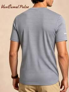 Vancamel Pulse Men's Loose Lightweight Mesh Breathable Dotted Print T-Shirt, Outdoor Workout Commute Sports Style Short Sleeve, Versatile Casual T-Shirt - Grey - View 2