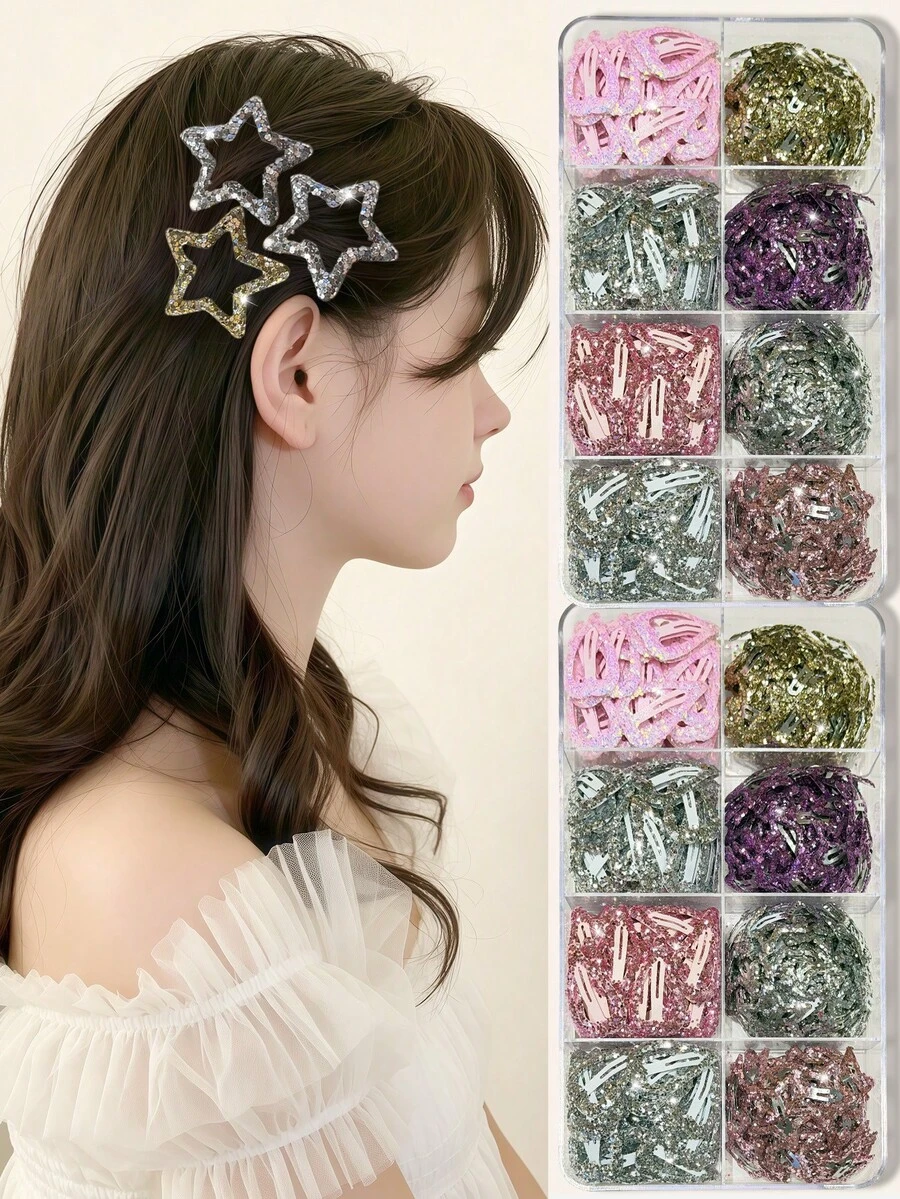 10pcs/Set-30pcs/Set-50pcs/Set Y2K Glitter Sequin Star Hair Clips, Cute ...
