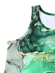 . New Orange And White Wave Pattern Sleeveless Dress For Women Artistic Print Commuting Shopping Date Versatile Dress - Màu hỗn hợp - Xem 4